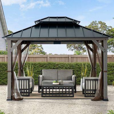 Sunjoy 10x12 Archwood Steel Roof Tent + Mosquito Net (with Lights)