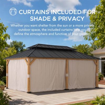 Image showing 4 th Sunjoy 12 x 20 ft. Archwood Steel Roof Tent + Mosquito Net with Lights