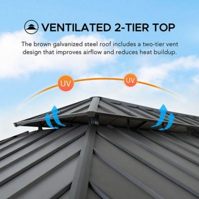 Image showing 5 th Sunjoy 12 x 20 ft. Archwood Steel Roof Tent + Mosquito Net with Lights