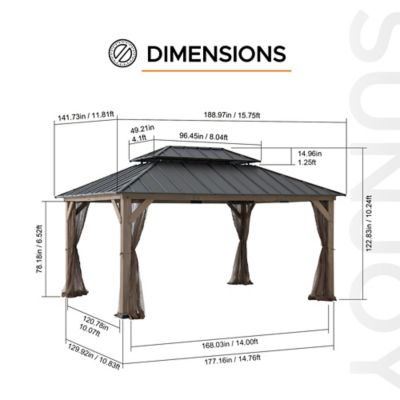 Image showing 2 th Sunjoy 12x16 Archwood Steel Roof Tent + Mosquito Net (with Lights)