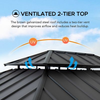 Image showing 4 th Sunjoy 12x16 Archwood Steel Roof Tent + Mosquito Net (with Lights)