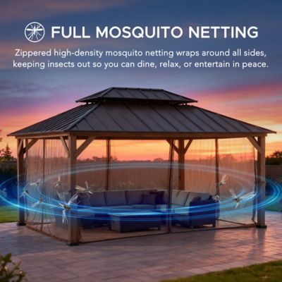 Image showing 8 th Sunjoy 12x16 Archwood Steel Roof Tent + Mosquito Net (with Lights)