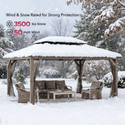 Image showing 9 th Sunjoy 12x16 Archwood Steel Roof Tent + Mosquito Net (with Lights)