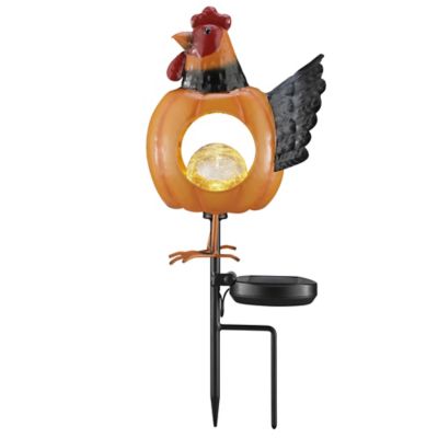 Red Shed 17 in. Pumpkin Rooster Solar Stake