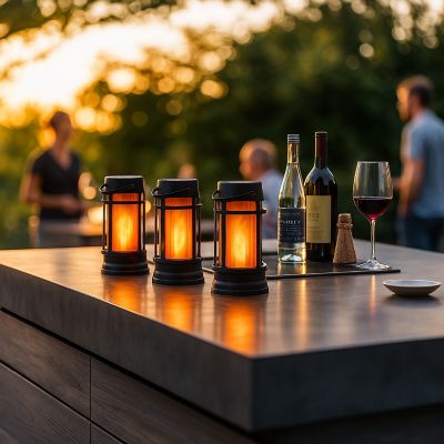 Image showing 7 th Foxflame Metal Outdoor Solar Lantern with Patented Realistic Flame, 2 pk.