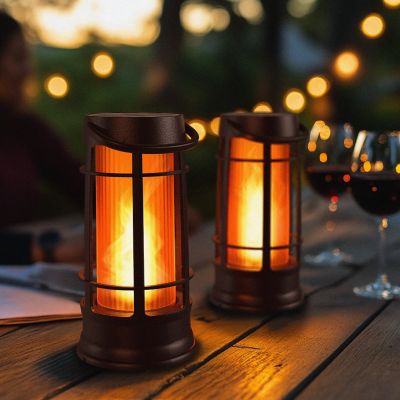 Image showing 9 th Foxflame Metal Outdoor Solar Lantern with Patented Realistic Flame, 2 pk.