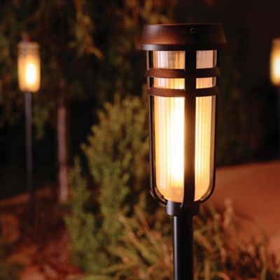 Image showing  Warm White Flicker Flame Torch LED Solar Accent Landscape Light, 2 pk