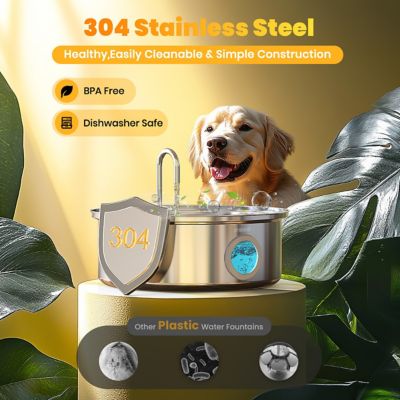 Image showing 5 th Oneisall PWF-002-B Stainless Steel Dog Water Fountain - 7L/230 oz., Quiet, Triple Filtration with 3 Filter Water Level Window