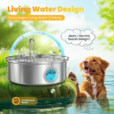 Image showing 6 th Oneisall PWF-002-B Stainless Steel Dog Water Fountain - 7L/230 oz., Quiet, Triple Filtration with 3 Filter Water Level Window
