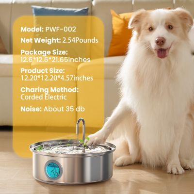Image showing 7 th Oneisall PWF-002-B Stainless Steel Dog Water Fountain - 7L/230 oz., Quiet, Triple Filtration with 3 Filter Water Level Window