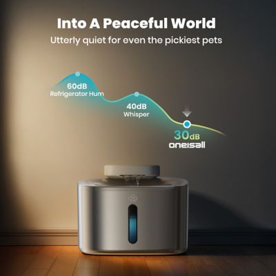 Image showing  PW04 3.5L Cordless Cat Fountain - 118 oz. Stainless Steel, Motion Sensor, Battery-Powered, with 3 Filters