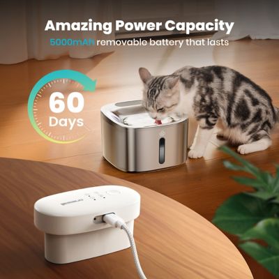 Image showing  PW04 3.5L Cordless Cat Fountain - 118 oz. Stainless Steel, Motion Sensor, Battery-Powered, with 3 Filters