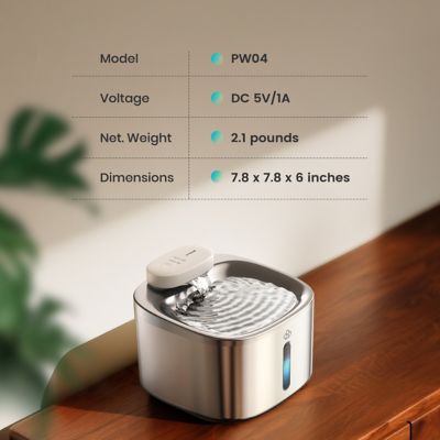 Image showing 5 th Oneisall PW04 3.5L Cordless Cat Fountain - 118 oz. Stainless Steel, Motion Sensor, Battery-Powered, with 3 Filters