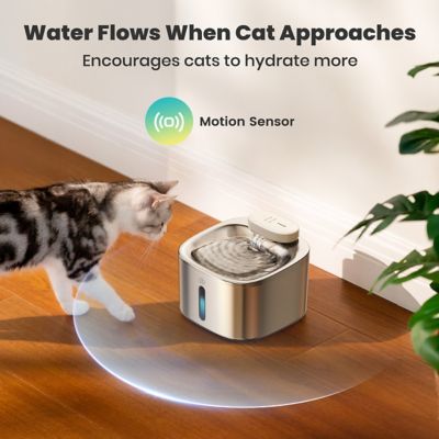 Image showing 6 th Oneisall PW04 3.5L Cordless Cat Fountain - 118 oz. Stainless Steel, Motion Sensor, Battery-Powered, with 3 Filters
