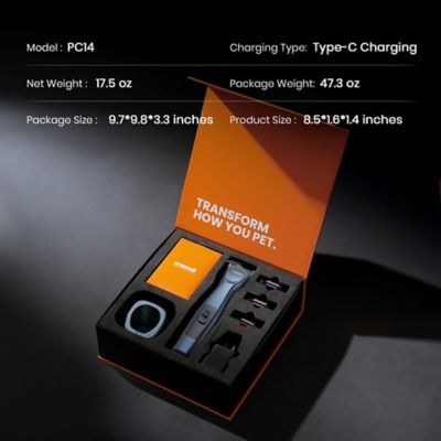 Image showing 8 th Oneisall PC14 Cordless Dog Clippers, 2-Speed, with Carbon Steel Blade, Metal Combs & Removable Battery