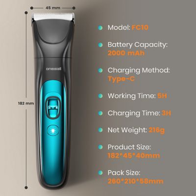Image showing 7 th Oneisall FC10 Silent Dog Clippers - Rechargeable 2000mAh, LED Light, Cordless Nail Grinder & Hair Trimmer