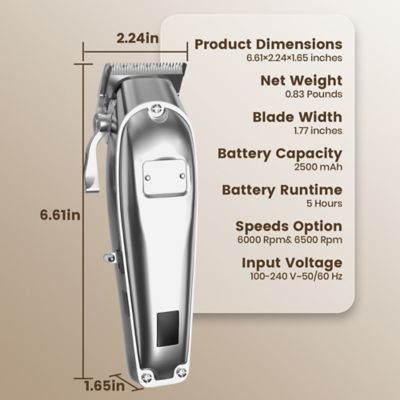 Image showing 7 th Oneisall K52NTS Cordless Dog Clippers for Thick Heavy Coats, Low Noise, with Metal Blades, All Stainless Steel, 2 Speeds
