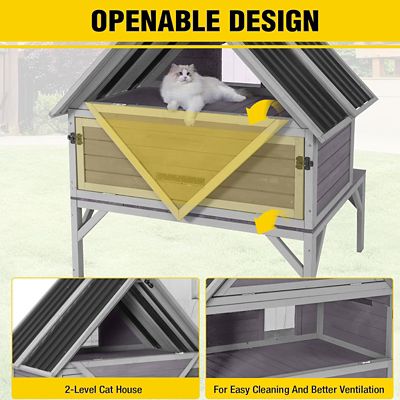 Image showing  Wooden Outdoor Cat House with Metal Roof