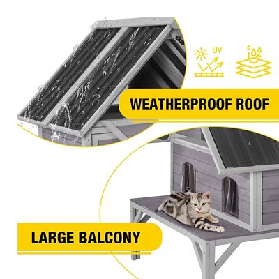 Image showing  Wooden Outdoor Cat House with Metal Roof