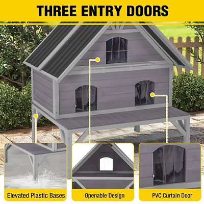 Image showing  Wooden Outdoor Cat House with Metal Roof