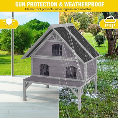 Image showing  Wooden Outdoor Cat House with Metal Roof