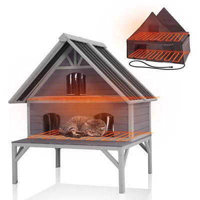 Aivituvin Heated Wooden Cat House with Insulation with Metal Roof