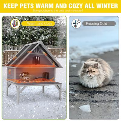 Image showing  Heated Wooden Cat House with Insulation with Metal Roof