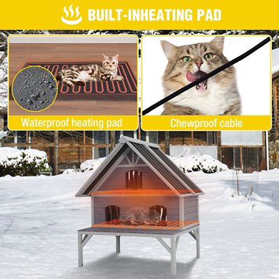 Image showing  Heated Wooden Cat House with Insulation with Metal Roof