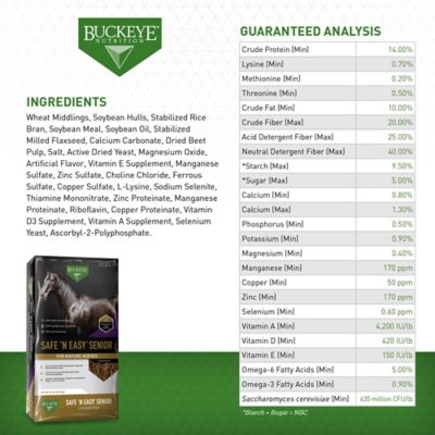Image showing 7 th BUCKEYE Nutrition SAFE 'N EASY Senior, Low Starch and Sugar Extruded Senior Horse Feed, 40 lb.