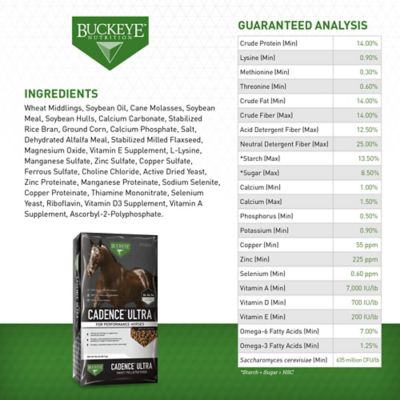 Image showing 6 th BUCKEYE Nutrition CADENCE Ultra Nutrient Dense 14-14-14 Sweet Pelleted Performance Horse Feed, 50 lb.