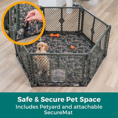 Image showing  Petyard Protect, 6-Panel Hunter Green Pet Yard with Lockable Pet Door and Camo SecureMat