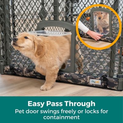 Image showing  Petyard Protect, 6-Panel Hunter Green Pet Yard with Lockable Pet Door and Camo SecureMat