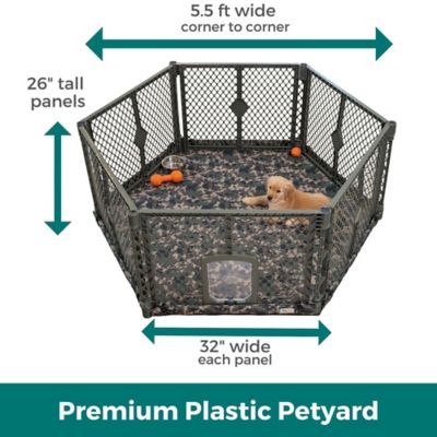 Image showing  Petyard Protect, 6-Panel Hunter Green Pet Yard with Lockable Pet Door and Camo SecureMat