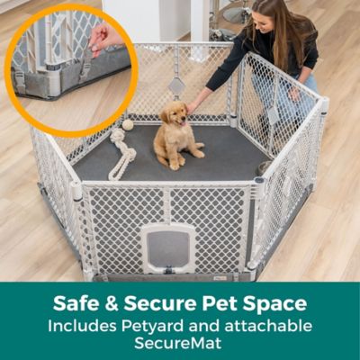 Image showing  Petyard Protect, 6-Panel Light Gray Pet Yard with Lockable Pet Door and Graphite SecureMat