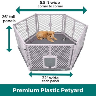 Image showing  Petyard Protect, 6-Panel Light Gray Pet Yard with Lockable Pet Door and Graphite SecureMat