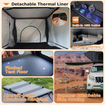 Image showing  Wildnest Pioneer HD Rooftop Tent Hard Shell with USB Outlet, Winter Thermal Liner, Summer Side Awning & Luggage Racks