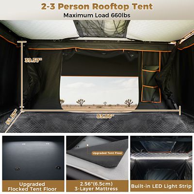 Image showing 9 th WILDNEST Rooftop Tent Hard Shell with USB Outlet, Winter Thermal Liner, Summer Side Awning & Luggage Racks