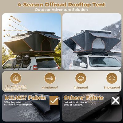 Image showing 11 th WILDNEST Rooftop Tent Hard Shell with USB Outlet, Winter Thermal Liner, Summer Side Awning & Luggage Racks