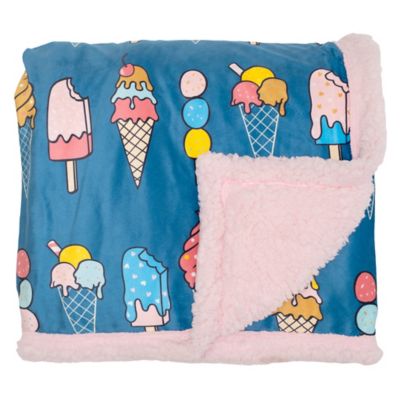 Image showing  Cozy Reversible - Ice Creams Sherpa Blanket with Emroidered Applique