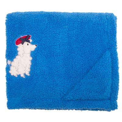 mimish Cozy Reversible - Poodles Sherpa Blanket with Embroidered Applique