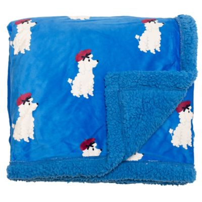 Image showing  Cozy Reversible - Poodles Sherpa Blanket with Embroidered Applique