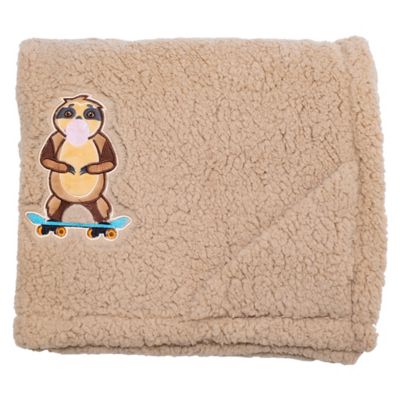 mimish Cozy Reversible - Skating Sloths Sherpa Blanket with Embroidered Applique
