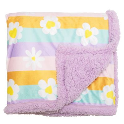 mimish Cozy Reversible - Happy Daisy Sherpa Blanket with Embroidered Applique