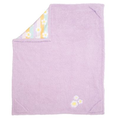 Image showing  Cozy Reversible - Happy Daisy Sherpa Blanket with Embroidered Applique