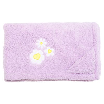 Image showing  Cozy Reversible - Happy Daisy Sherpa Blanket with Embroidered Applique