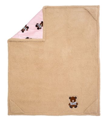 Image showing  Cozy Reversible - Teddy Bears Sherpa Blanket with Emroidered Applique