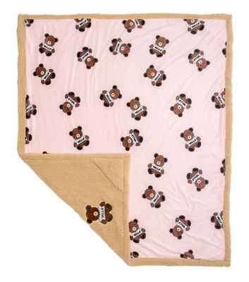 Image showing  Cozy Reversible - Teddy Bears Sherpa Blanket with Emroidered Applique