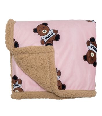 Image showing  Cozy Reversible - Teddy Bears Sherpa Blanket with Emroidered Applique