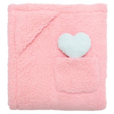 mimish Cozy Reversible- GITD Hearts Blanket with Plush Toy Pocket