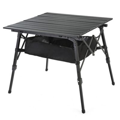 Arrowhead Outdoor Height-Adjustable Aluminum Roll-up Folding Camp Table with Under-Table Mesh Storage and Carry Bag